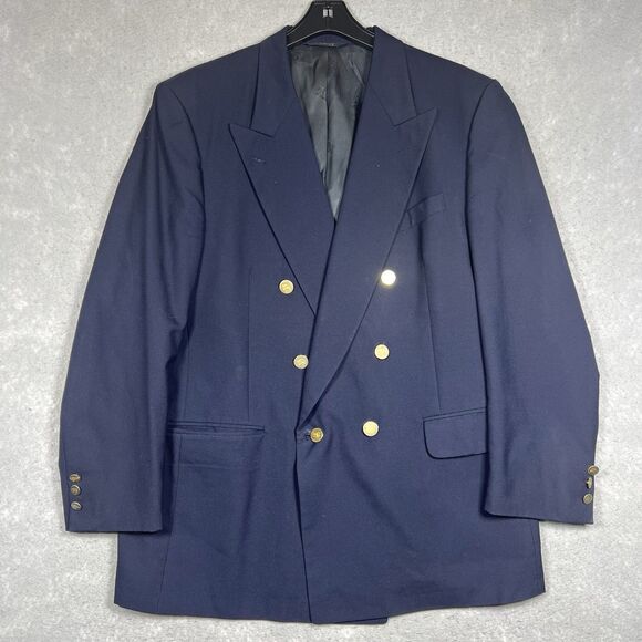 Vintage Burberrys’ Navy Blazer Pure Wool Gold Branded Buttons Jacket Mens Sz 46 - Picture 1 of 15